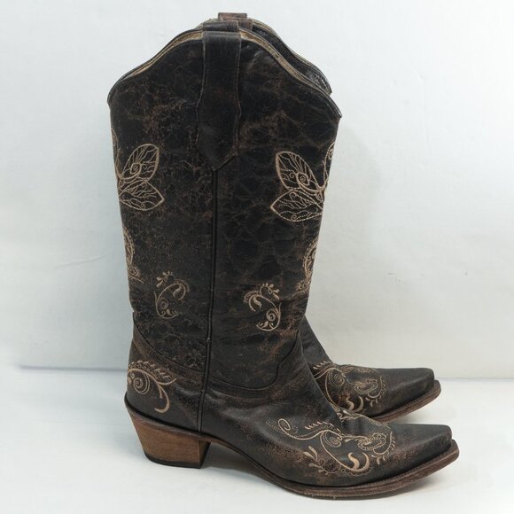 Circle G Cowgirl Boots Embroidered Western Snip Toe Bone Dragonfly Feminine Boho - Picture 2 of 16